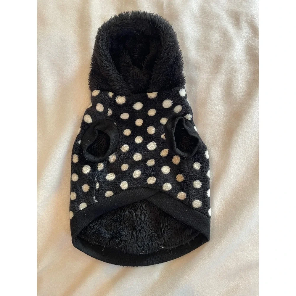 Polka Dot Fleece Pet Hoodie Black White Red Heart Small Dog Cat Sweater